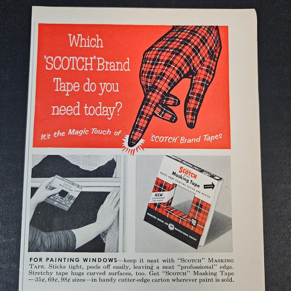 1957 3M Minnesota Mining & Mfg Scotch Tape Vintage Print Ad St Paul MN Plaid